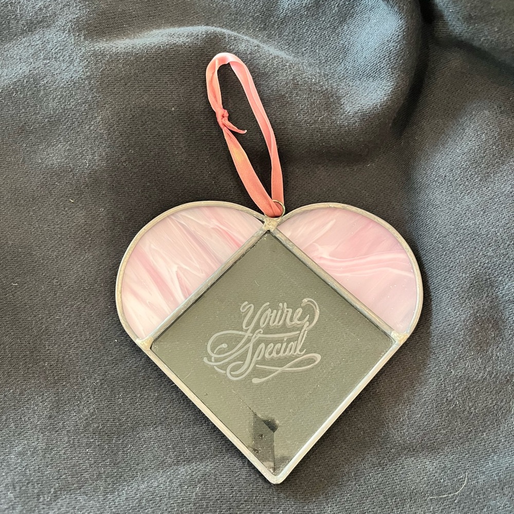Stained Glass Heart Shaped Pink and Gray Hanging Decor